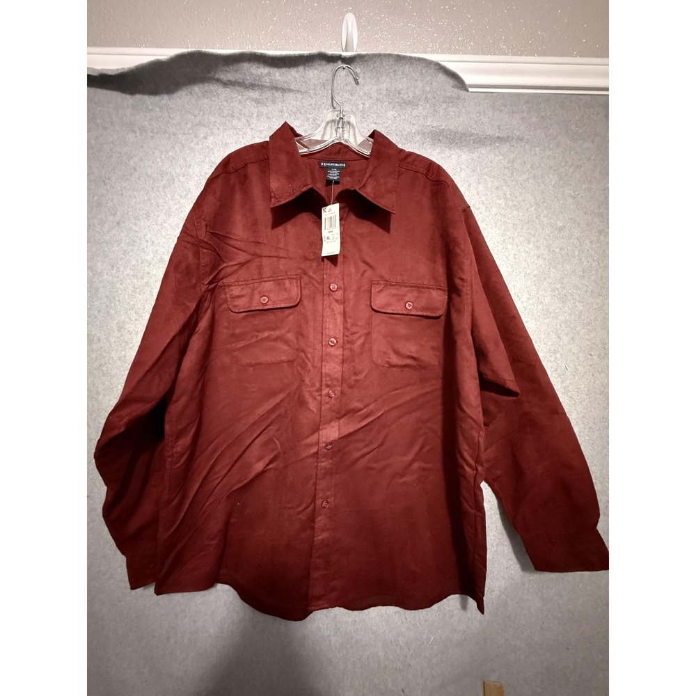 Knightsbridge Shirt Mens XL Red Microfiber Faux Suede Button Up Long‎ Sleeve
